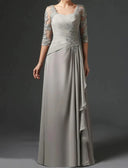 Длинное шифоновое платье-футляр со сборками и половиной рукавов на свадьбу для гостей/матери невесты