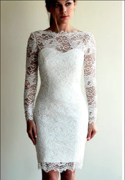 Sheath Ivory Lace Long Sleeves Short Wedding Party Dress