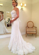 Sheath Lace Strapless Wedding Dress Court Sweetheart Beaded