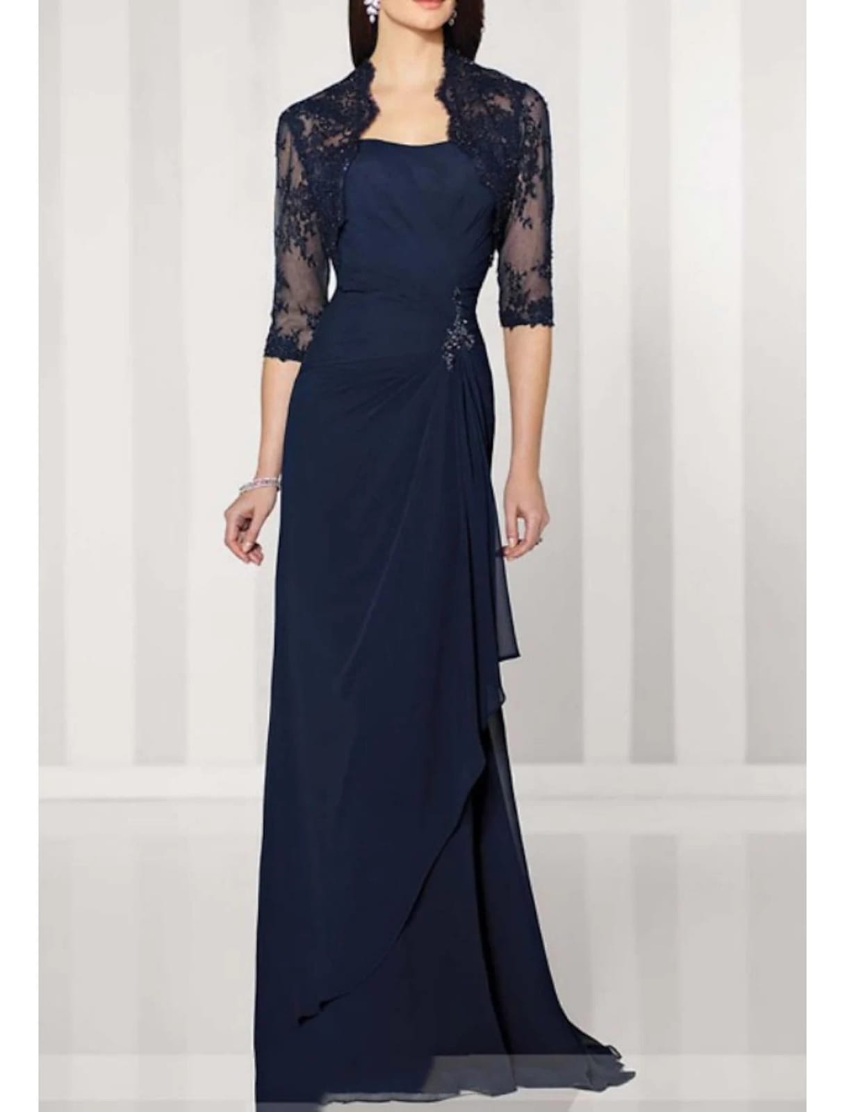 Navy lace wrap dress online