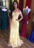 Sheath Scalloped Off shoulder Illusion Sweep Yellow Lace Prom Dress