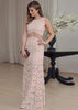 Vestido de noite Bateau Mock sem mangas de duas peças Blush Renda
