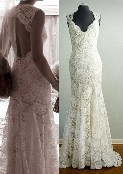 Sheath/Column Lace Sleeveless Floor Length Wedding Dress - 