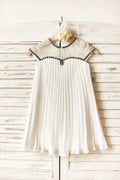 Серое шифоновое платье цвета слоновой кости с прозрачным вырезом и бисером для девочек-цветочниц
