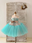 Розовое + бирюзовое тюлевое оборками с прозрачным вырезом, свадебное платье с цветочным узором для девочек, детское платье для особых случаев