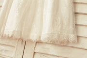 Short Puffy Sleeve Ivory Eyelash Lace Flower Girl Dress
