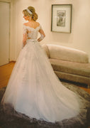 С открытыми плечами, кружевное бальное платье из тюля с длинными рукавами, свадебное платье