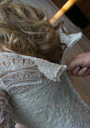 Off Shoulder Sweep Train A-line Lace Wedding Dress Appliqued
