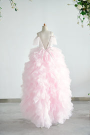 Off Shoulder Pink Polka Dot Lace Tulle Ball Gown Wedding 