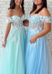 Off-the-Shoulder A-line Long/Floor-Length Tulle Prom Dress