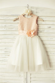 Silver Sequin Gray Tulle Flower Girl Dress - 2T / Pink