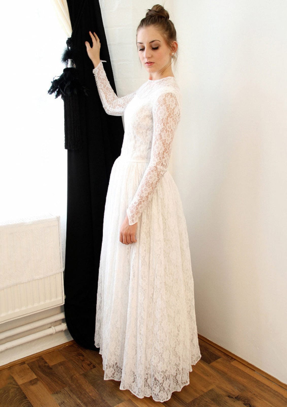 simple lace wedding dress A-line Jewel Neck Floor-Length Width:Medium (B) Lenah – A & Eva Fashion Style member:49808419291304:4160