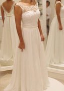Sleeveless Chiffon A-line Wedding Dress, Lace Beading Waistband