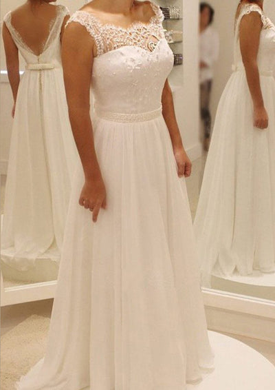 Sleeveless Chiffon A-line Wedding Dress Lace Beading 