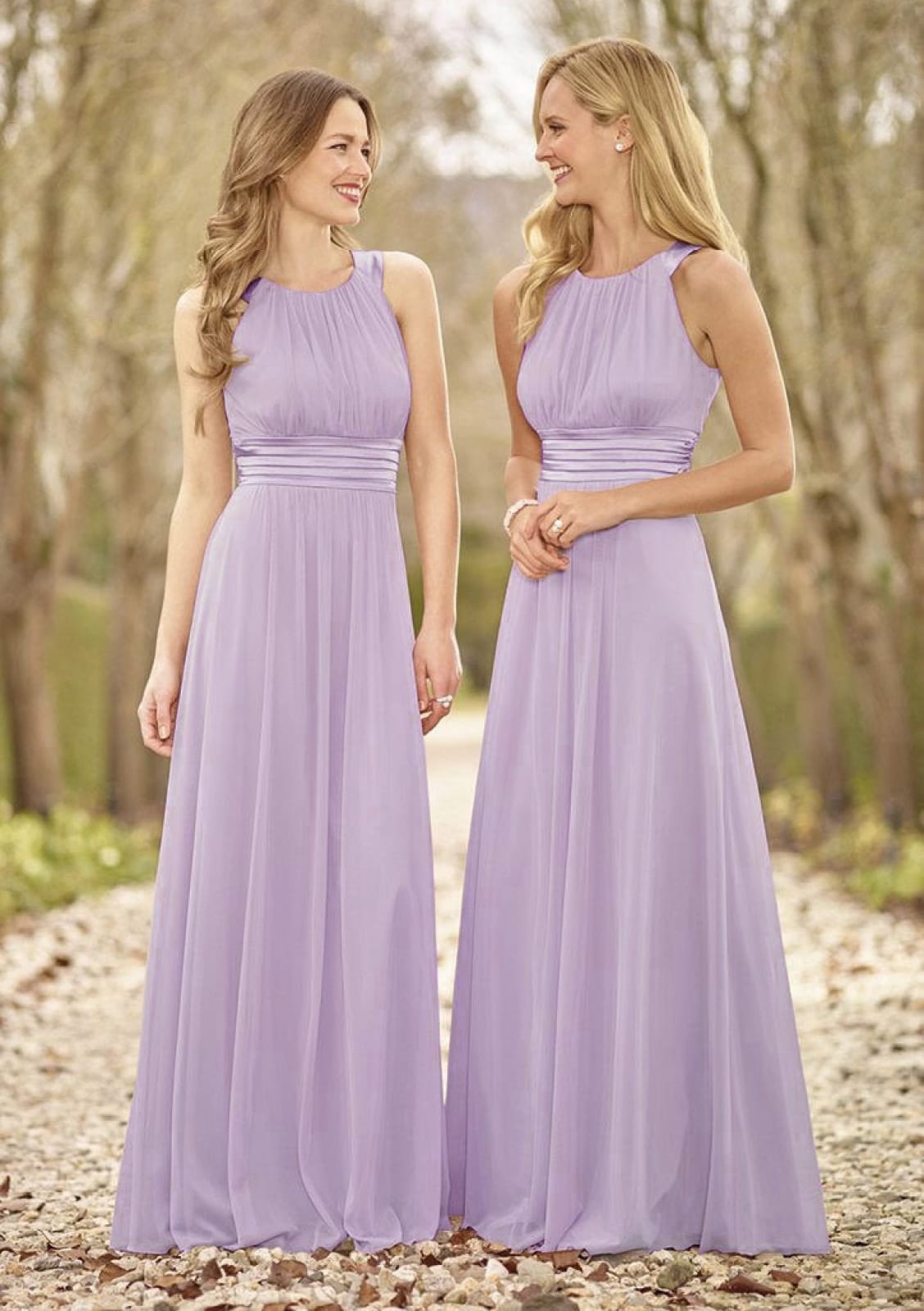 Sleeveless A-line Scoop Neck Floor-Length Lilac Chiffon Wedding Party -  Princessly