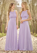Sleeveless A-line Scoop Neck Floor-Length Lilac Chiffon Wedding Party Bridesmaid Dress