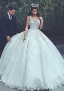 Sleeveless Straps V Neck Floor-Length Ball Gown Lace Bridal Dress