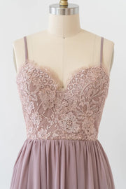 Strap Sweetheart Embroidery Lace Dusk Chiffon Pleated