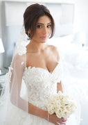 Strapless Ball Gown Sweetheart Cathedral Lace Tulle Bridal Dress