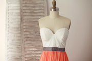 Strapless Lace Coral Chiffon Wedding Bridesmaid Dress