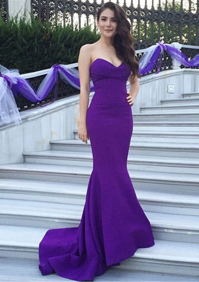 Strapless Mermaid Sweetheart Satin Sweep Train Bridesmaid 