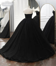 Strapless Sweetheart Black Satin Tulle Court Ball Gown 