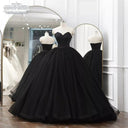 ストラップレスの恋人ブラック サテン チュール コート 夜会服のウェディング ドレス