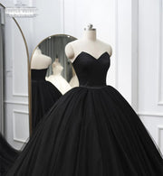 Strapless Sweetheart Black Satin Tulle Court Ball Gown 