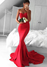 Strapless Sweetheart Elastic Satin Court Train Evening Dress