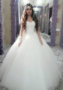 Strapless Sweetheart Glitter Beaded Ball Gown Tulle Wedding Dress