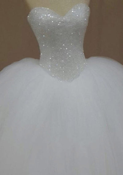 Strapless Sweetheart Glitter Beaded Ball Gown Tulle Wedding 