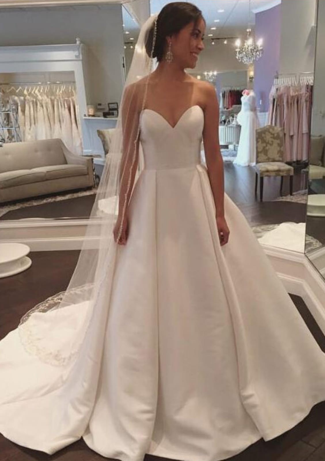 Strapless Sweetheart A-line Court Satin Bridal Gown Wedding Dress, Ple