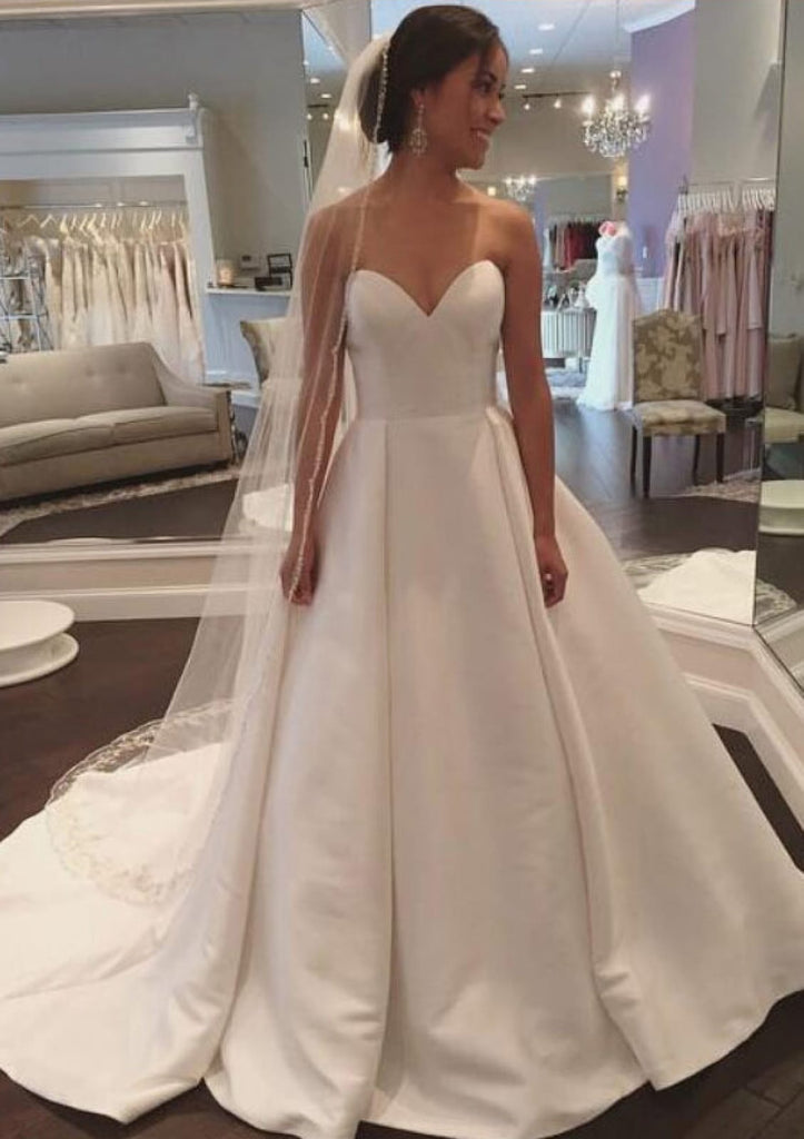 Strapless Sweetheart A-line Court Satin Bridal Gown Wedding 