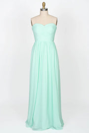 Strapless Sweetheart Mint Green Chiffon Long Bridesmaid 