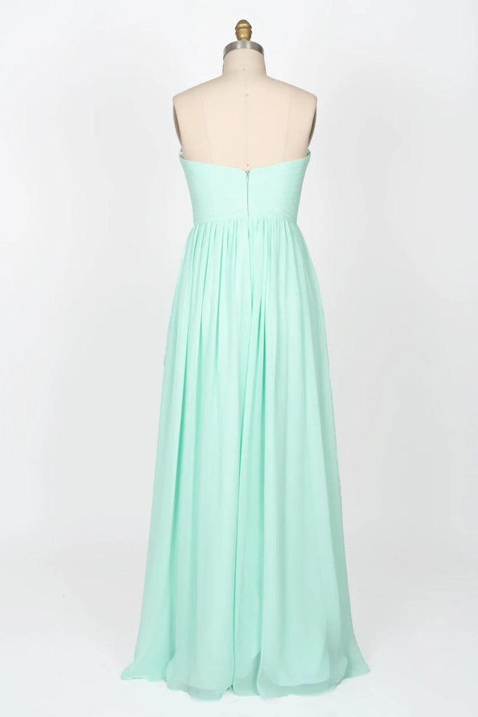 Strapless Sweetheart Mint Green Chiffon Long Bridesmaid Dress