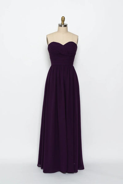 Strapless Sweetheart Ruched Long Purple Chiffon Bridesmaid 