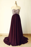 Длинное платье для выпускного вечера из шифона без бретелек в форме сердца, красного вина и бисера