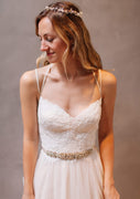 Straps Open Back Tulle Wedding Dress A-Line Sweetheart Court Train, Lace