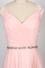 Sweetheart Lace Long Pink Chiffon Bridesmaid Dress Beaded 