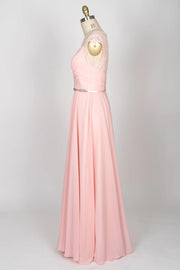 Sweetheart Lace Long Pink Chiffon Bridesmaid Dress Beaded 