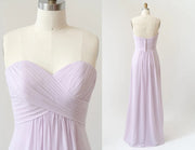 Sweetheart Strapless Pleated Chiffon A-line Long Lilac