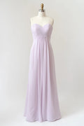 Sweetheart Strapless Pleated Chiffon A-line Long Lilac Bridesmaid Dress
