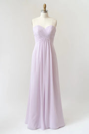 Sweetheart Strapless Pleated Chiffon A-line Long Lilac