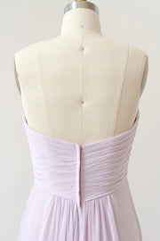 Sweetheart Strapless Pleated Chiffon A-line Long Lilac