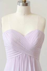 Sweetheart Strapless Pleated Chiffon A-line Long Lilac