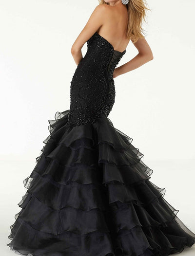 Mermaid Beaded Strapless Sweetheart Ruffles Organza Black Wedding Dress