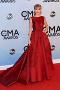 Taylor Swift Red Satin Formal Evening Gown Celebrity Dress CMA Awards 2013 Red Carpet