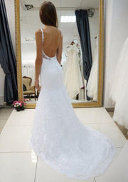 Trumpet Sweetheart Sleeveless Court Train Lace Wedding Dress