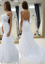 Trumpet Sweetheart Sleeveless Court Train Lace Wedding Dress