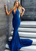 Trumpet/Mermaid Halter Sleeveless Plunging Court Train Jersey Evening Gown Formal Dress